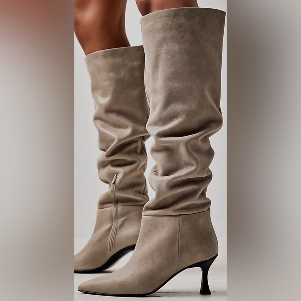 FREE PEOPLE Rocky Slouch Knee High Leather Boot Gray/Taupe Size EU36 US 6 NEW